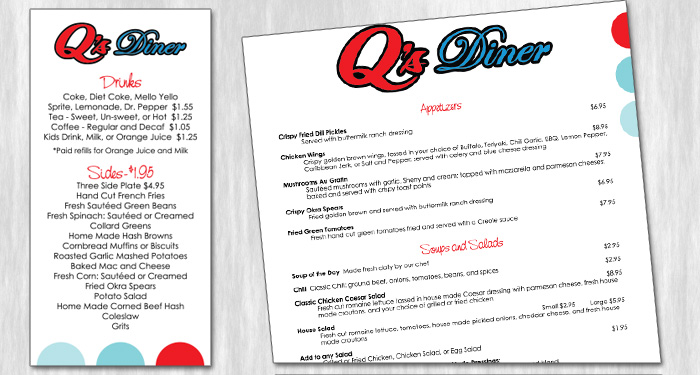 qs diner menu graphic design